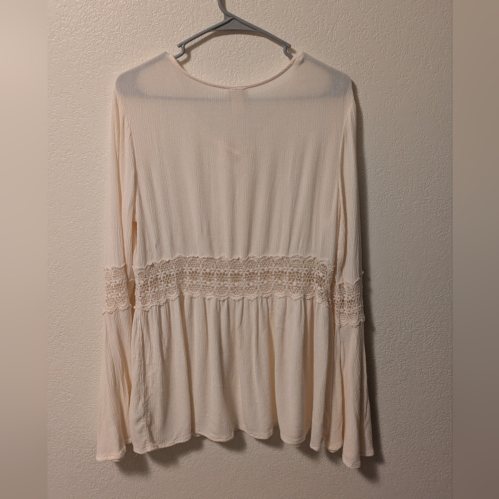Mossimo Cream Boho Tie Front Blouse - Picture 2 of 6